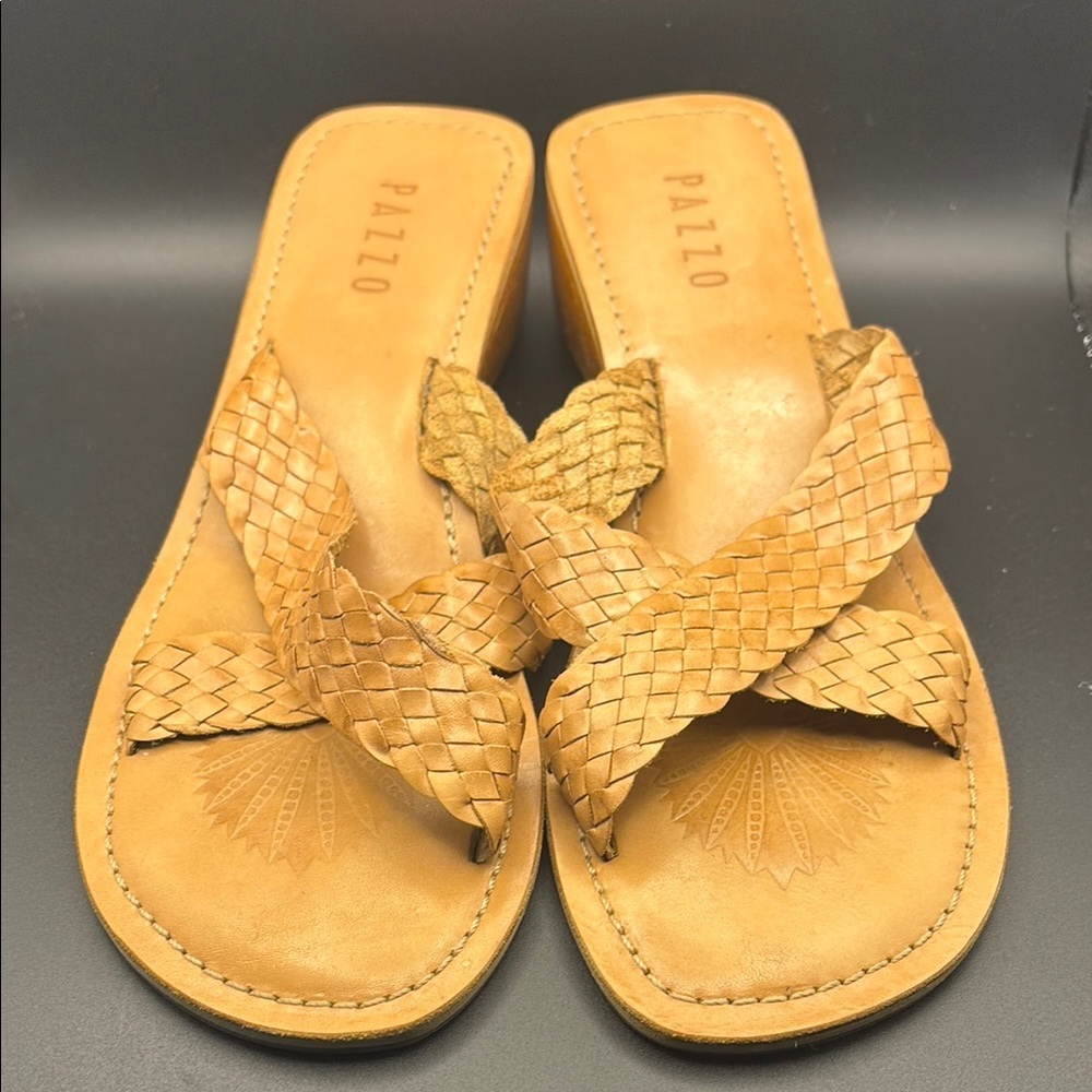 PAZZO Tan Woven Leather Sandals